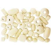 Perles en bois assorties naturel 0,5 à 2 cm 50g, environ 60 pièces