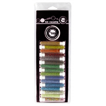 1065 - 3700443510650 - MegaCrea DIY - Perle Rocaille 15 tubes 7 g Métallisé + fermoirs et fil - 2