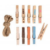 Pinces à linge en bois peint 4,5 cm 6 pièces