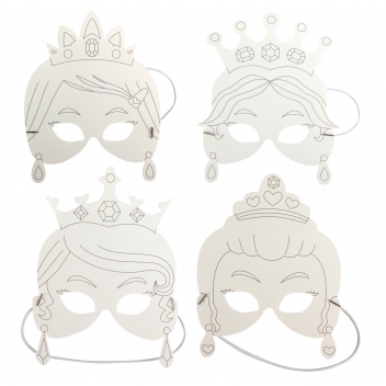 8191 - 3700443581919 - MegaCrea DIY - Masques enfant princesses carton blanc 17 x 35 cm x 4 pièces