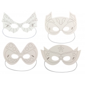 Masques enfant super héro carton blanc 15 à 22 cm x 4 pièces