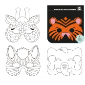 Masques enfant carton prédessiné animaux jungle 17x14 cm 12 pièces