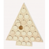 Sapin de l'Avent en bois 45x40 x5cm, 24 cases 4,5cm