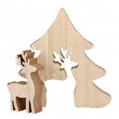 Sapin de Noel en bois avec cerf amovible 18,5x15,5 cm
