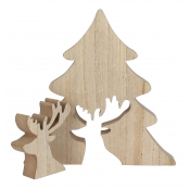 Sapin de Noel en bois avec cerf amovible 22,5x22x2,5 cm