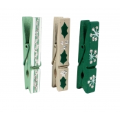 Pince à linge en bois motifs pailleté 4,5cm 12 pièces