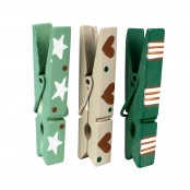 Pince à linge en bois motifs Noel 4,5cm 12 pièces
