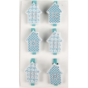 Pince à linge en bois et feutrine Maison bleu 6 pièces