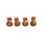 Cerfs en pompon et feutrine 7x3 cm 4 pièces