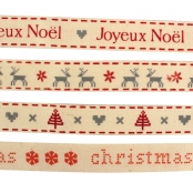 Rubans de Noël en coton 1,6 cm 4 pièces