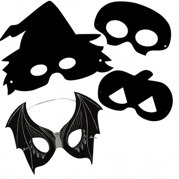 3564 - 3700443535646 - MegaCrea DIY - Masques enfant à gratter halloween noir 16 à 20 cm 4 pièces - 2