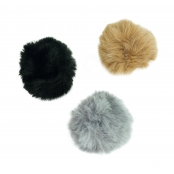 Pompons en fausse fourrure Gris Taupe et Noir 3 pièces