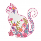 Maxi patch brodé Chat fleuri 18 x 16,5 cm