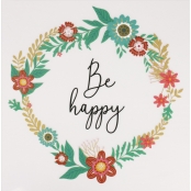 Grand Transfert textile Patch écusson thermocollant Be Happy 18 cm