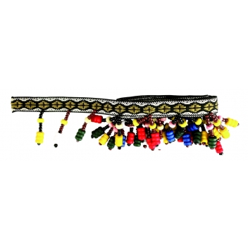 4861 - 3700443548615 - MegaCrea DIY - Ruban imprimé marron Avec pompons et rocaille Larg. 12 mm