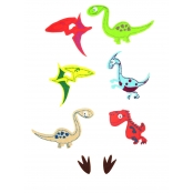 Dinosaure en feutrine autocollante 4 à 7 cm avec yeux mobiles x 28