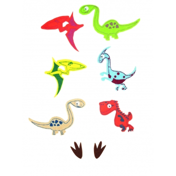 3847 - 3700443538470 - MegaCrea DIY - Dinosaure en feutrine autocollante 4 à 7 cm avec yeux mobiles x 28 - 2