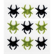 Sticker araignée acrylique glitter vert, noir 3 cm 9 pièces