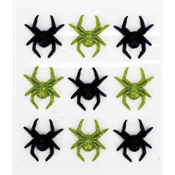 3586 - 3700443535868 - MegaCrea DIY - Sticker araignée acrylique glitter vert, noir 3 cm 9 pièces