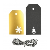 Etiquette Tags en bois doré et noir + cordelette 3m 20 pièces
