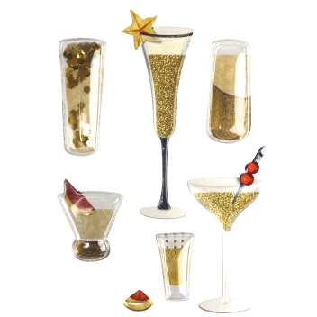 3604 - 3700443536049 - MegaCrea DIY - Sticker cocktail et champagne 3D pailleté 7 pièces
