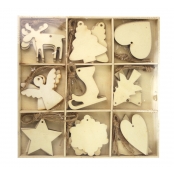 Suspension de Noël bois formes assorties 5,5 cm x 36 pièces