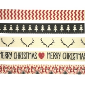Ruban imprimé Noël 1m noir et rouge 5 pièces