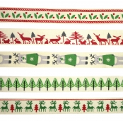Ruban imprimé Noël 1m vert et rouge 5 pièces
