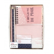 Set de papeterie : carnet, crayon, note adhésives Rose