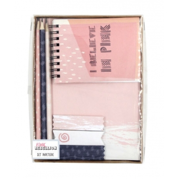 531 - 3700443505311 - MegaCrea DIY - Set de papeterie : carnet, crayon, note adhésives Rose