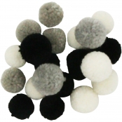 Pompon rond en laine Camaieu noir et blanc 20 pièces
