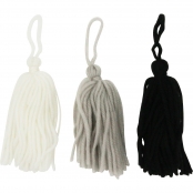 Pompon houppe en laine Camaieu noir blanc gris 8cm 3 pièces