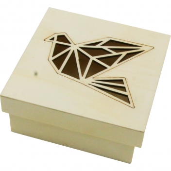 7021 - 3700443570210 - MegaCrea DIY - Boite en bois avec découpe oiseau origami 11 cm - 2