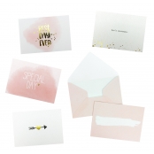 Carte illustrée rose blanc et doré avec enveloppe 4 pièces