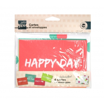 1499 - 3700443514993 - MegaCrea DIY - Carte d'invitation fluo avec enveloppe confettis 15cm 4 pièces