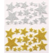 Stickers 3D étoiles Doré et Argenté pailleté 40 pièces