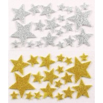 2741 - 3700443527412 - MegaCrea DIY - Stickers 3D étoiles Doré et Argenté pailleté 40 pièces - 2