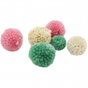 Pompon rond en laine bleu rose et beige 20 pièces