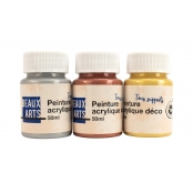 Peinture acrylique 50ml 3 pièces Doré Argenté Cuivré