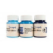 Peinture acrylique 50ml 3 pièces Camaieu de bleu