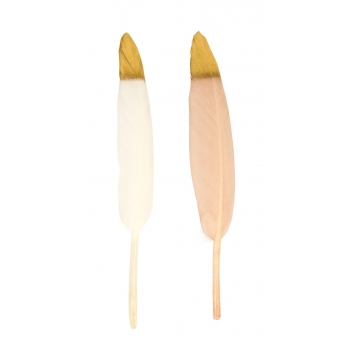 1653 - 3700443516539 - MegaCrea DIY - Plume blanche et nude à bout doré 14 cm 24 pièces