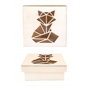 Boîte en bois avec découpe renard origami 11 cm