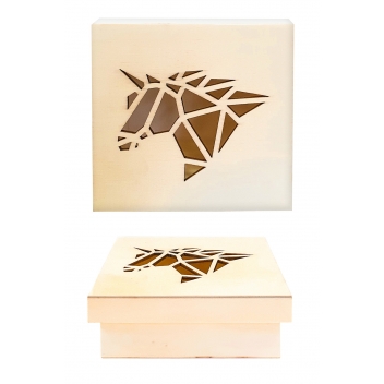 7869 - 3700443578698 - MegaCrea DIY - Boîte en bois avec découpe licorne origami 11 cm