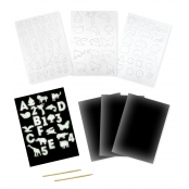 Kit enfant Cartes à gratter Phosporescent et pochoirs