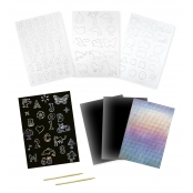 Kit enfant Cartes à gratter hollogrammes et pochoirs