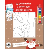 Coloriage avec peinture pinceau et gommettes Forêt de Noël