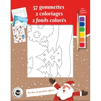 2115 - 3700443521151 - MegaCrea DIY - Coloriage avec peinture pinceau et gommettes Forêt de Noël