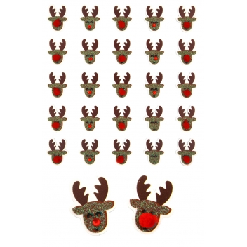 2049 - 3700443520499 - MegaCrea DIY - Stickers Noël pailletés Renne avec pompons et strass
