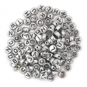 Perles rondes alphabet 0,7 cm Effet métallisé argenté 40g