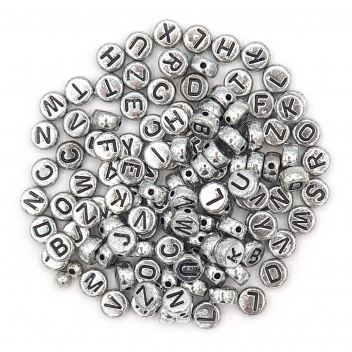 3315 - 3700443533154 - MegaCrea DIY - Perles rondes alphabet 0,7 cm Effet métallisé argenté 40g
